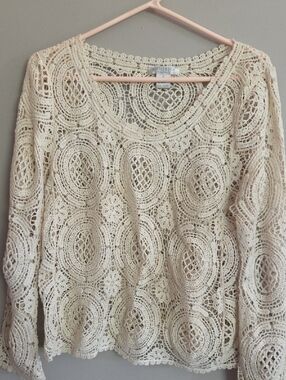 Solitaire Cream Crochet Lace Long Sleeve Top